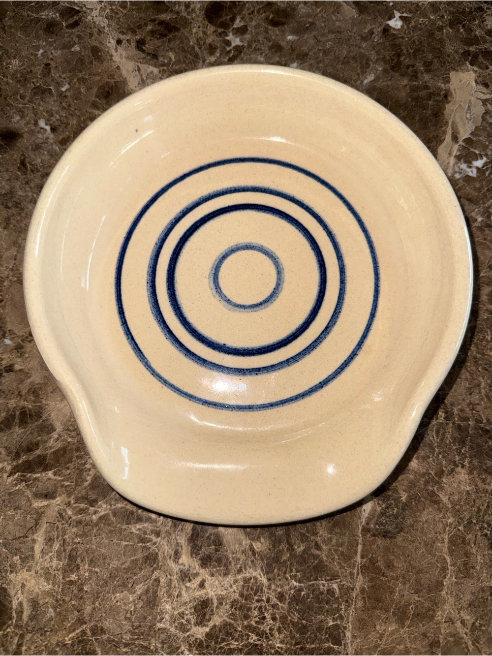 Marshall Pottery Spoonrest Vintage Blue And Cream Clay Pottery